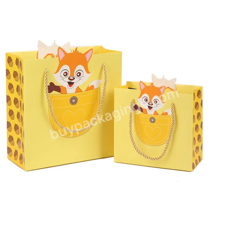 Customized Logo Cute Cartoon Squirrel Handbag Animal Handbag Shopping Paper Bag With Logo For Clothing Custom Packaging
