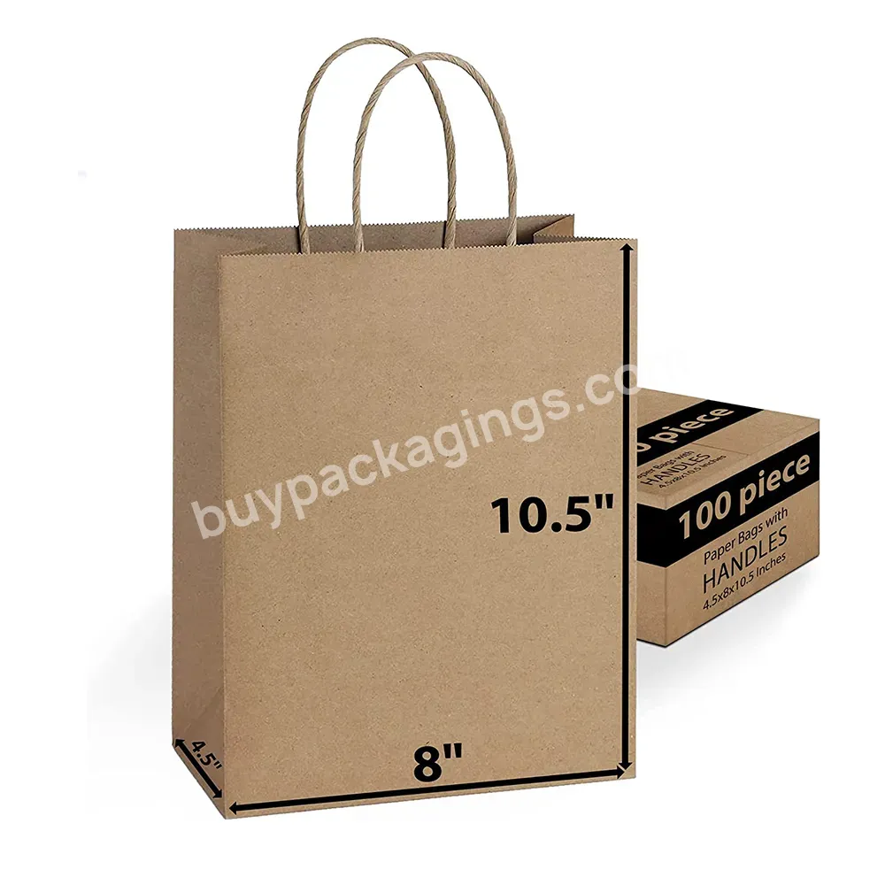 Customized Logo Eco Friendly Recycled Paper Bags With Handles Ideal For Shopping Packaging Party Craft Gifts Wedding Business
