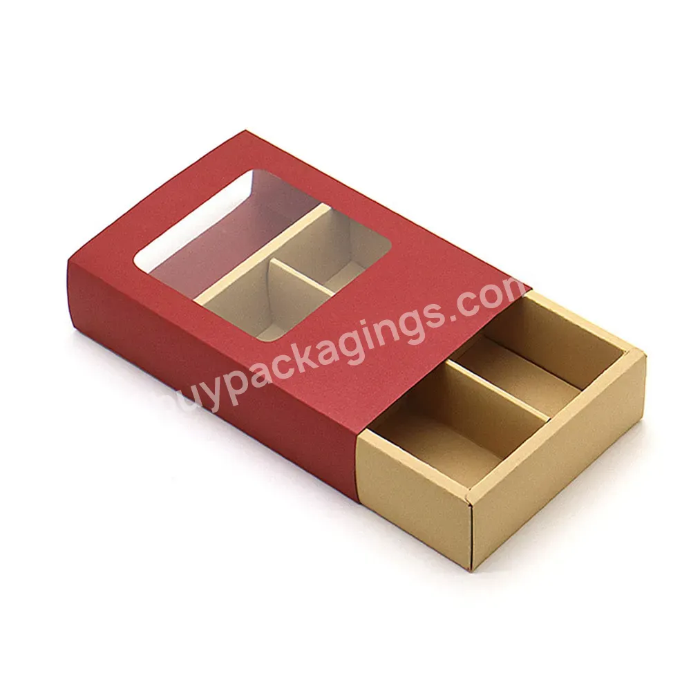Customized Logo Food Packaging Cardboard Boxes Sliding Kraft Paper Gift Box With Clear Pvc Window For Chocolate Pastry Food
