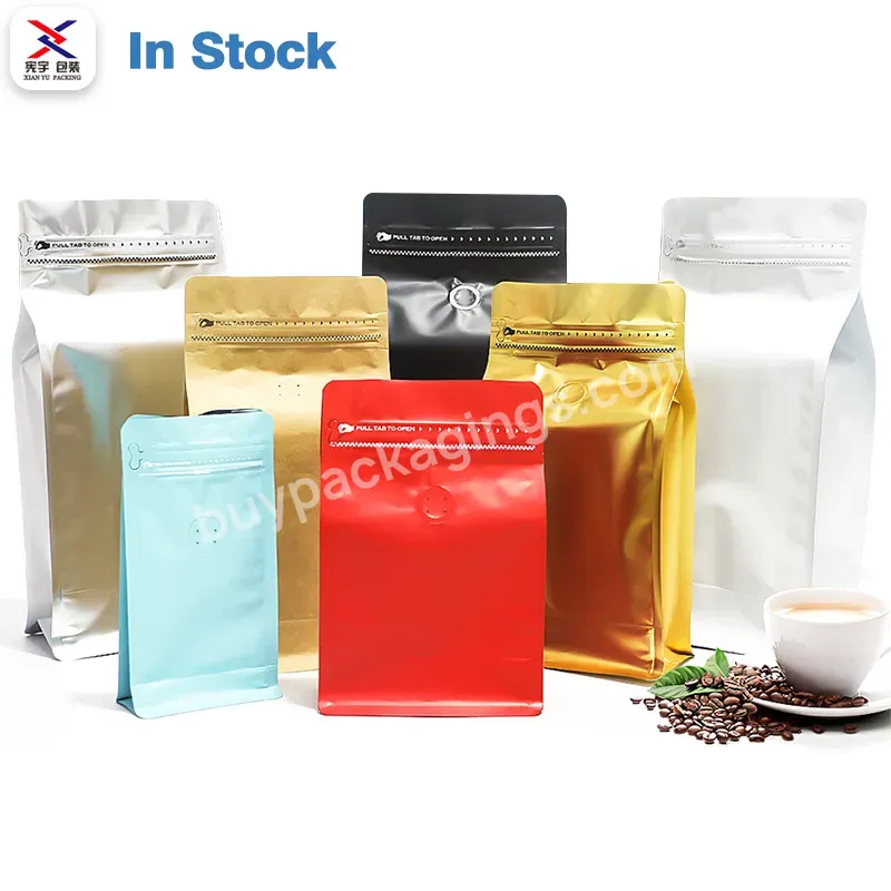 Customized Logo Frosted Flat Bottom Aluminum Foil Zipper Coffee Packaging Bag With Valve