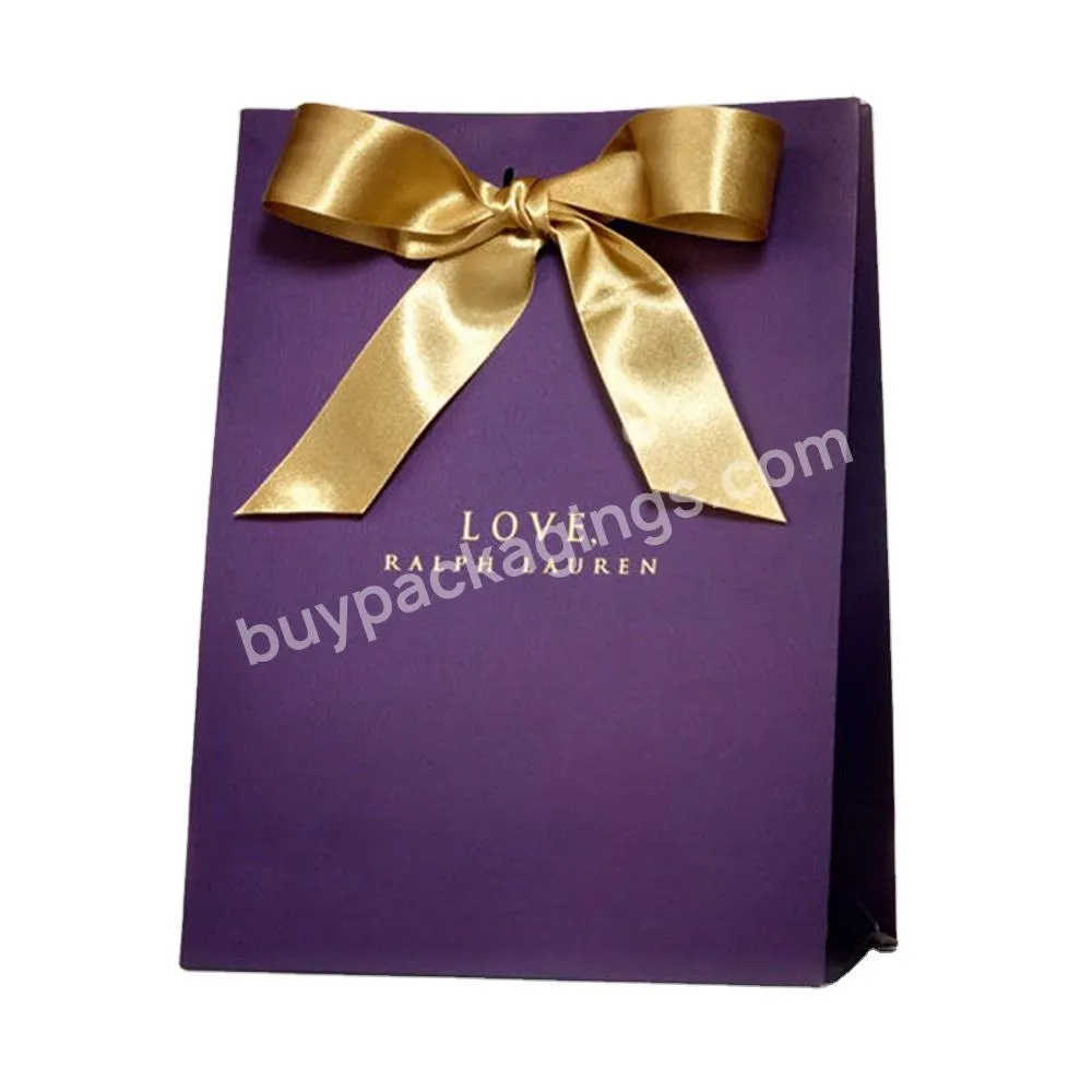 Customized Logo Luxury Paper Packaging Ribbon Closure Wedding Favour Gift Shopping Bag Paperbag