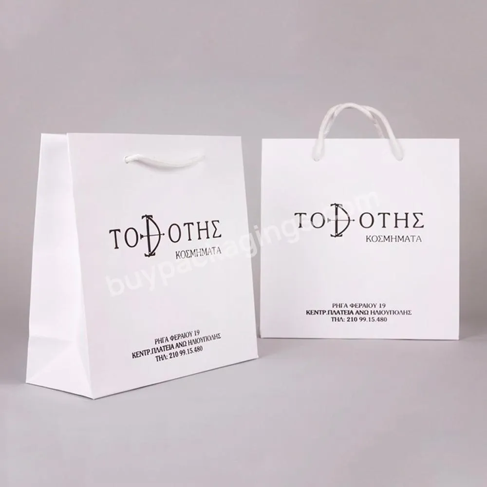 Customized Logo Luxury White Paper Apparel Packaging Promotional Gift Shopping Bag For Clothes
