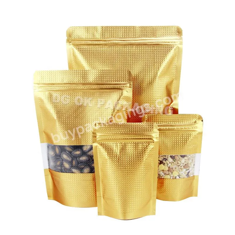 Customized Logo Plastic Mylar Lock Foil Gold Silver Stand Up Food Zipper Bags With Window