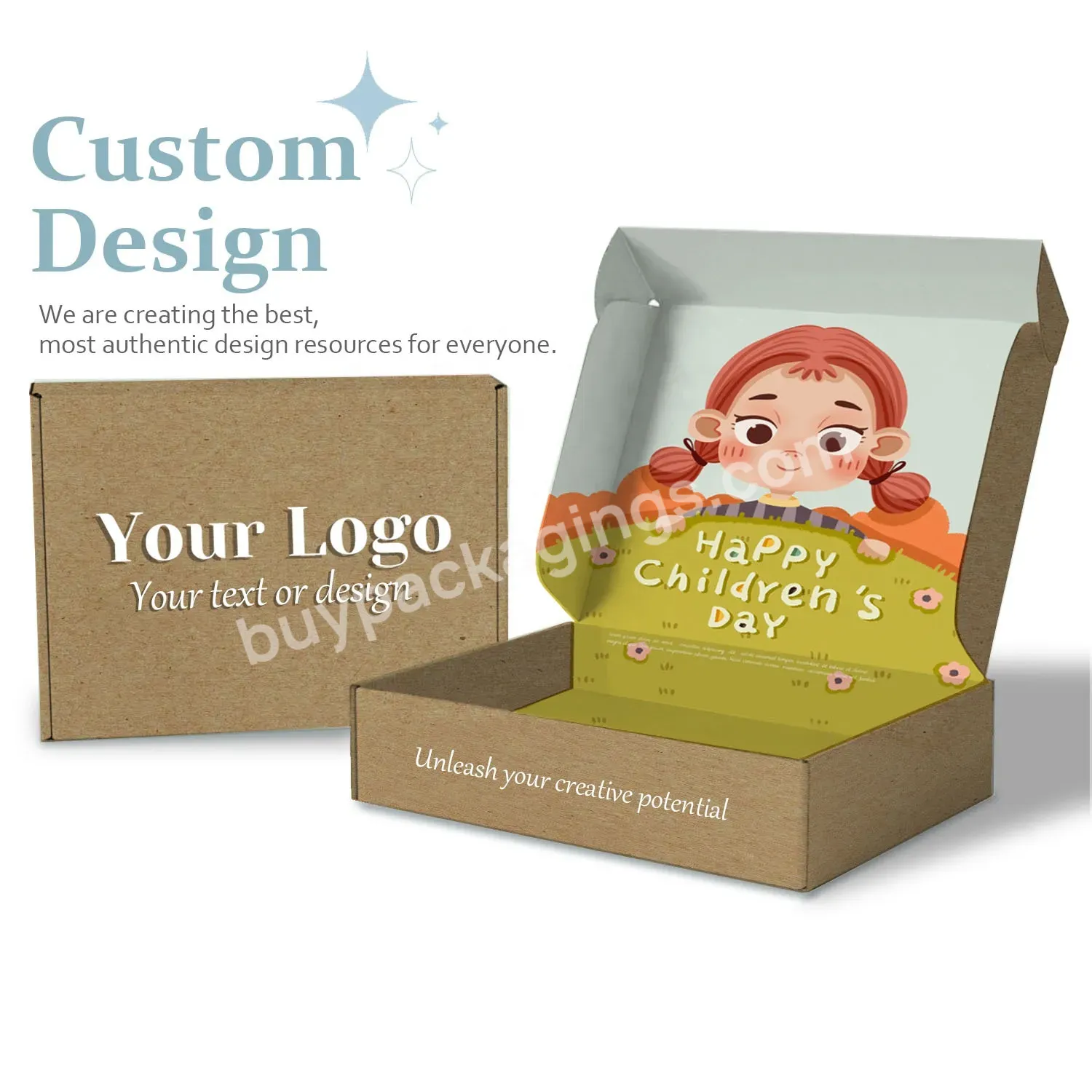 Customized Logo Portable Eco Friendly Folding Kraft Paper Children's Toy Storage Box