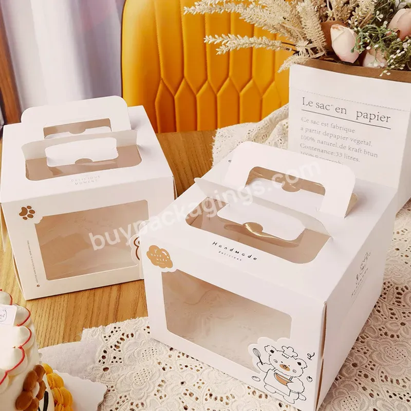 Customized Logo Printed Eco Friendly Carry Handle White Cardboard Birthday Party Cake Packaging Paper Box With Clear Window