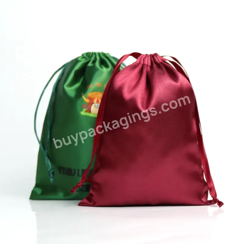 Customized Logo Printed Eco Satin Clothing Dust Packaging Bags Silk Drawstring Wig Bags Jewelry Gift Bags