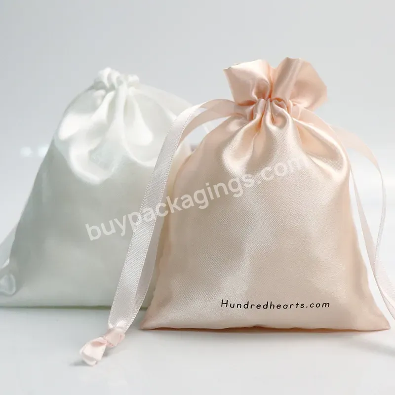 Customized Logo Printed Eco Satin Clothing Dust Packaging Bags Silk Drawstring Wig Bags Jewelry Gift Bags