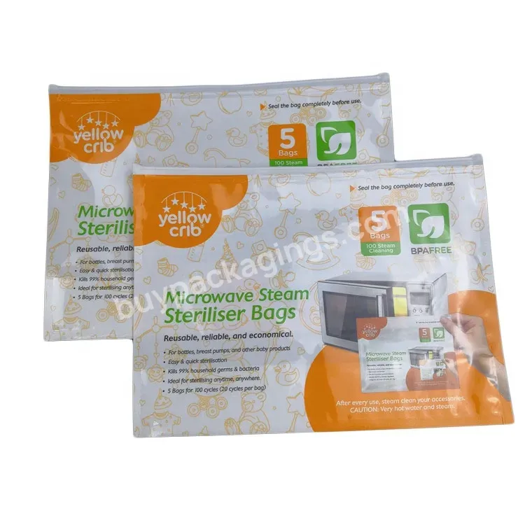 Customized Logo Printed Plastic Mylar Pouch With Slider Zipper Microwave Steam Steriliser Resealable Ziplock Bag