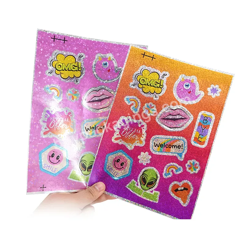 Customized Logo Printing Design Waterproof Adhesive Vinyl Laser Film Hologram Holographic Kiss Cut Sticker Sheet