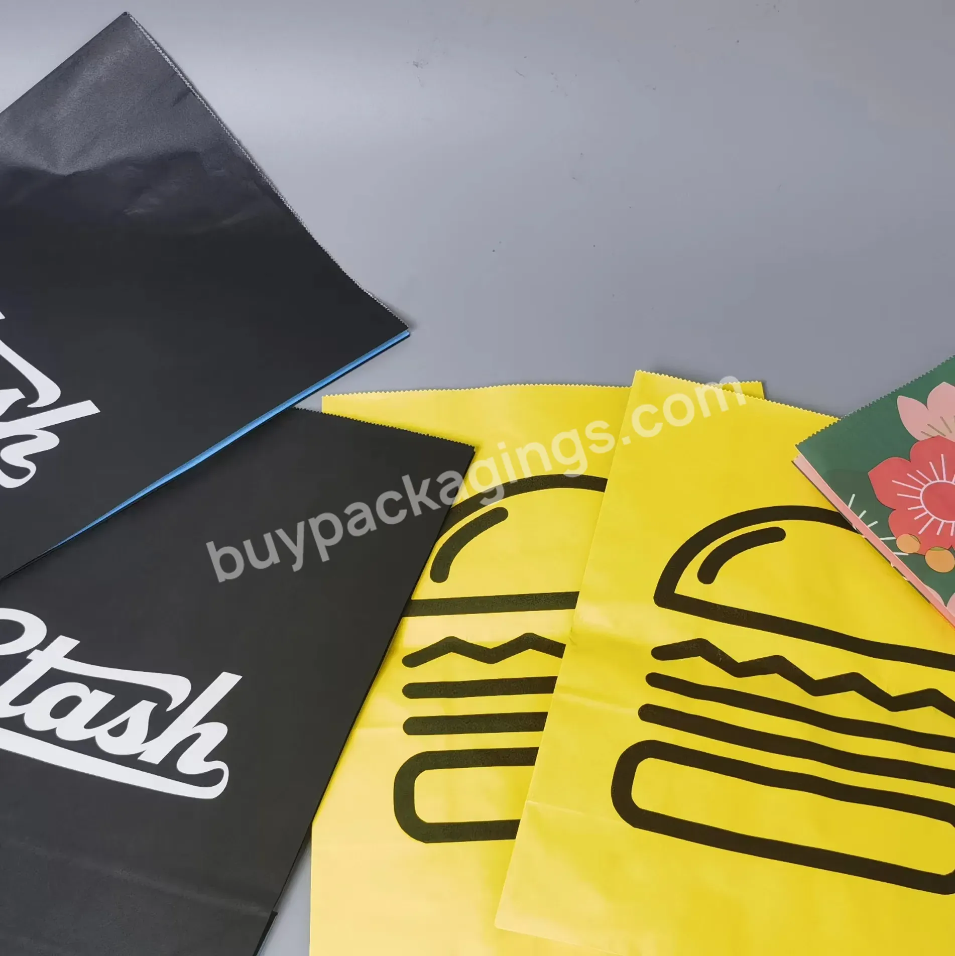 Customized Logo Printing For Food Takeaway Paper Bags Hamburger Packaging Paper Bags Pharmacy Packaging Bags