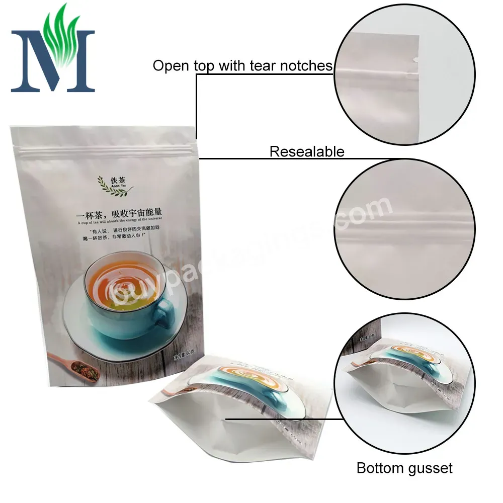 Customized Low Moq Zipper Lock Coffee & Tea Packaging Custom Digital Printing Stand Up Pouch Bag With Your Design