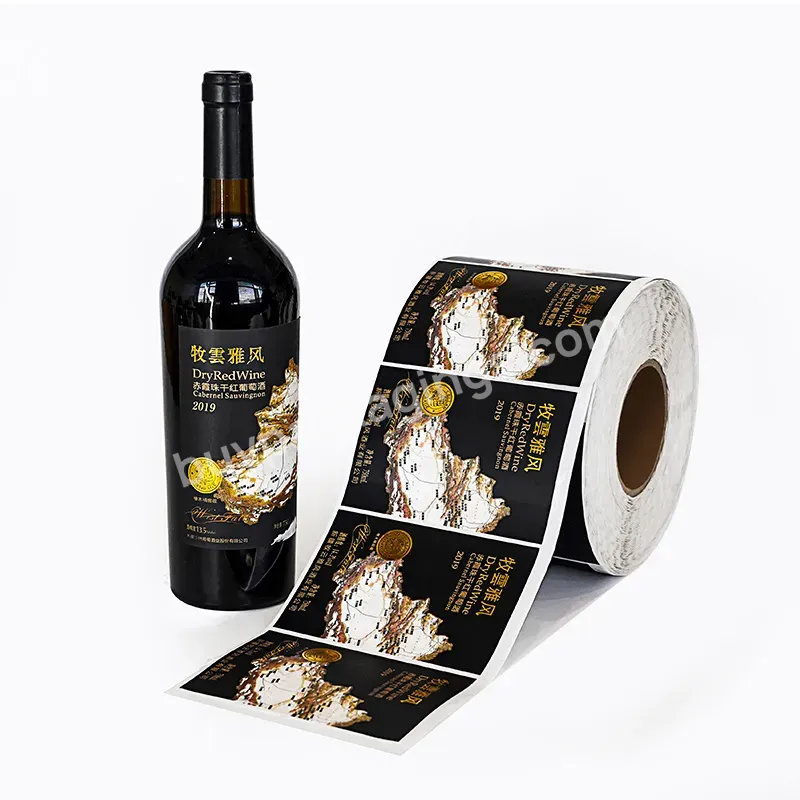 Customized Luxury Gold Foil Matte Texture Paper Waterproof Adhesive Sticker Printing High-end Red Wine Bottle Packaging Label