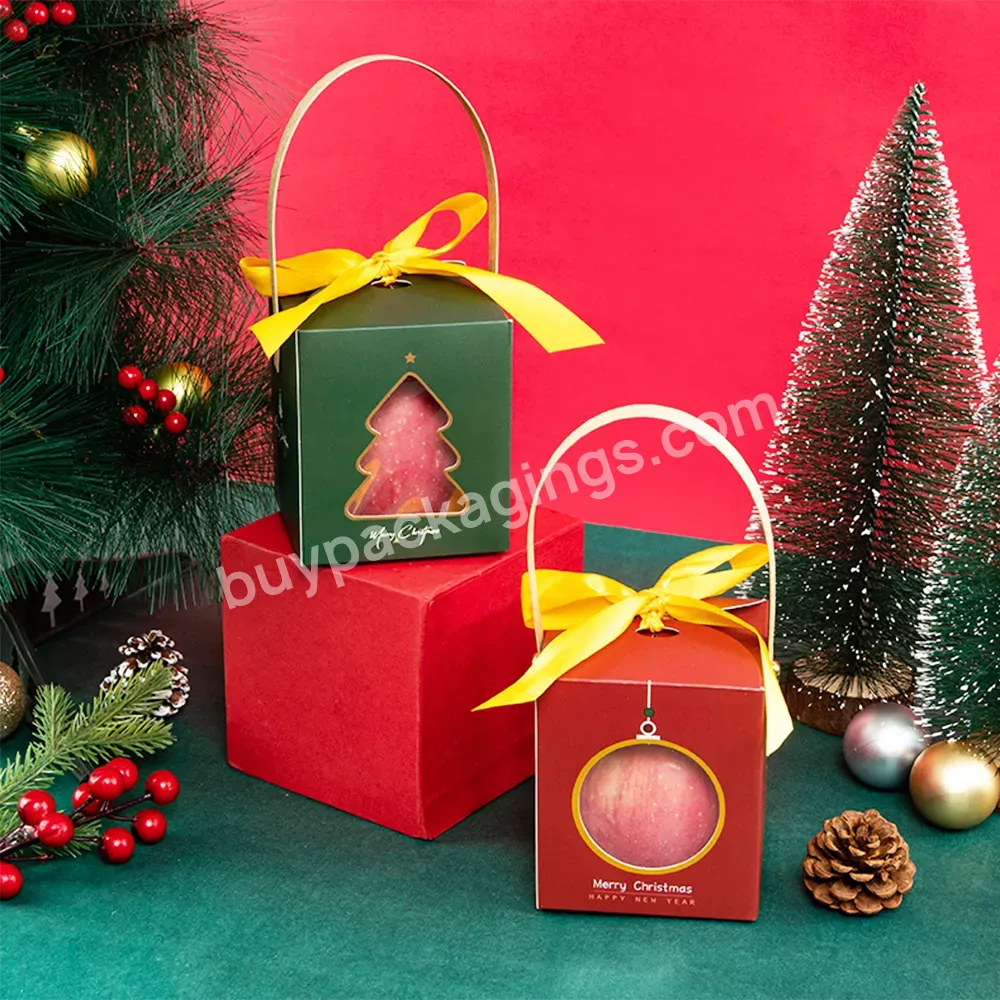 Customized Marry Christmas Gift Apple Kraft Box Handle Package Cute Kids Child Holiday Happy Year Party Favors Candy Box
