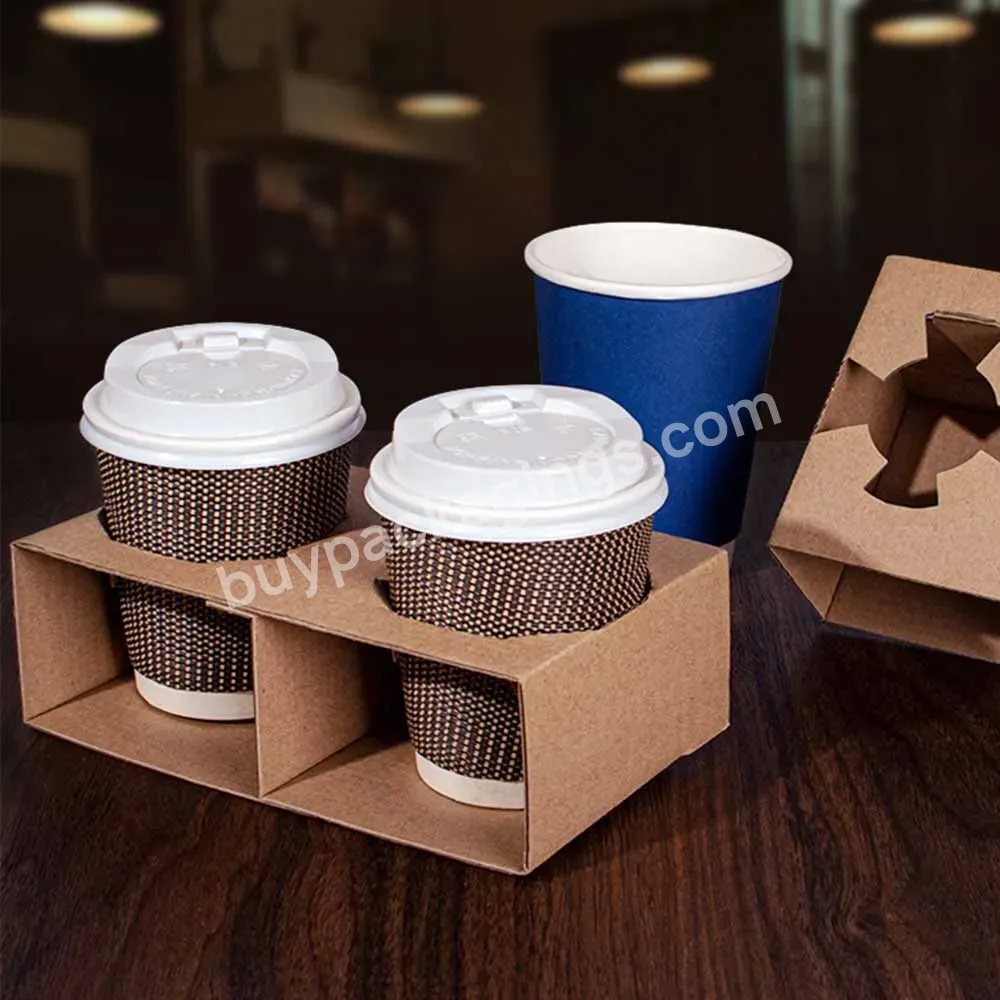 Customized Milk Tea Coffee Drink Single Double Cup Holder Takeaway Packing Bag Cup Base Kraft Paper Holder 4 Cup Holder
