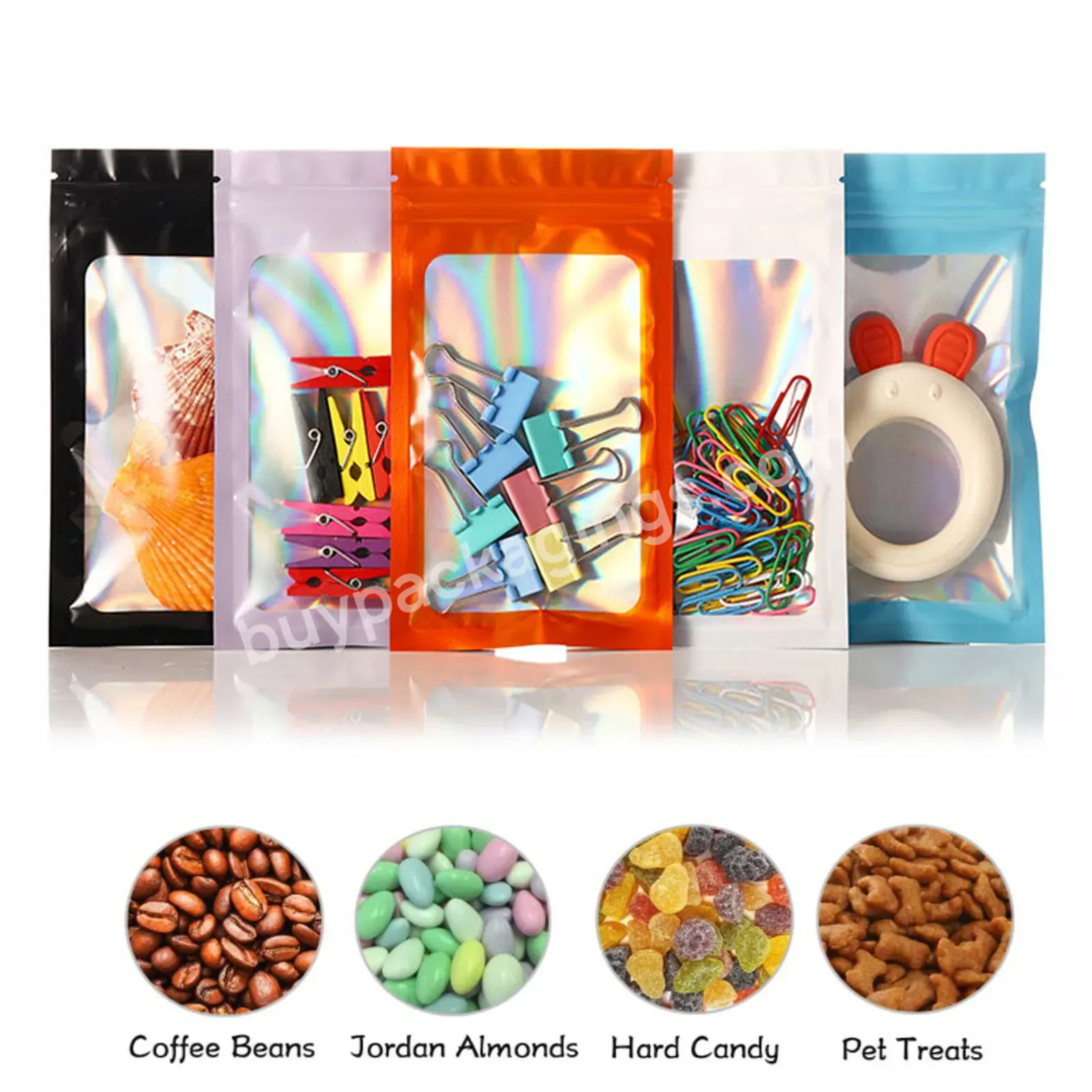 Customized Mylar Bags Smell Proof Holographic Mylar Shaped Plastic Zip Lock Custom Print Mylar Food Packaging Bag