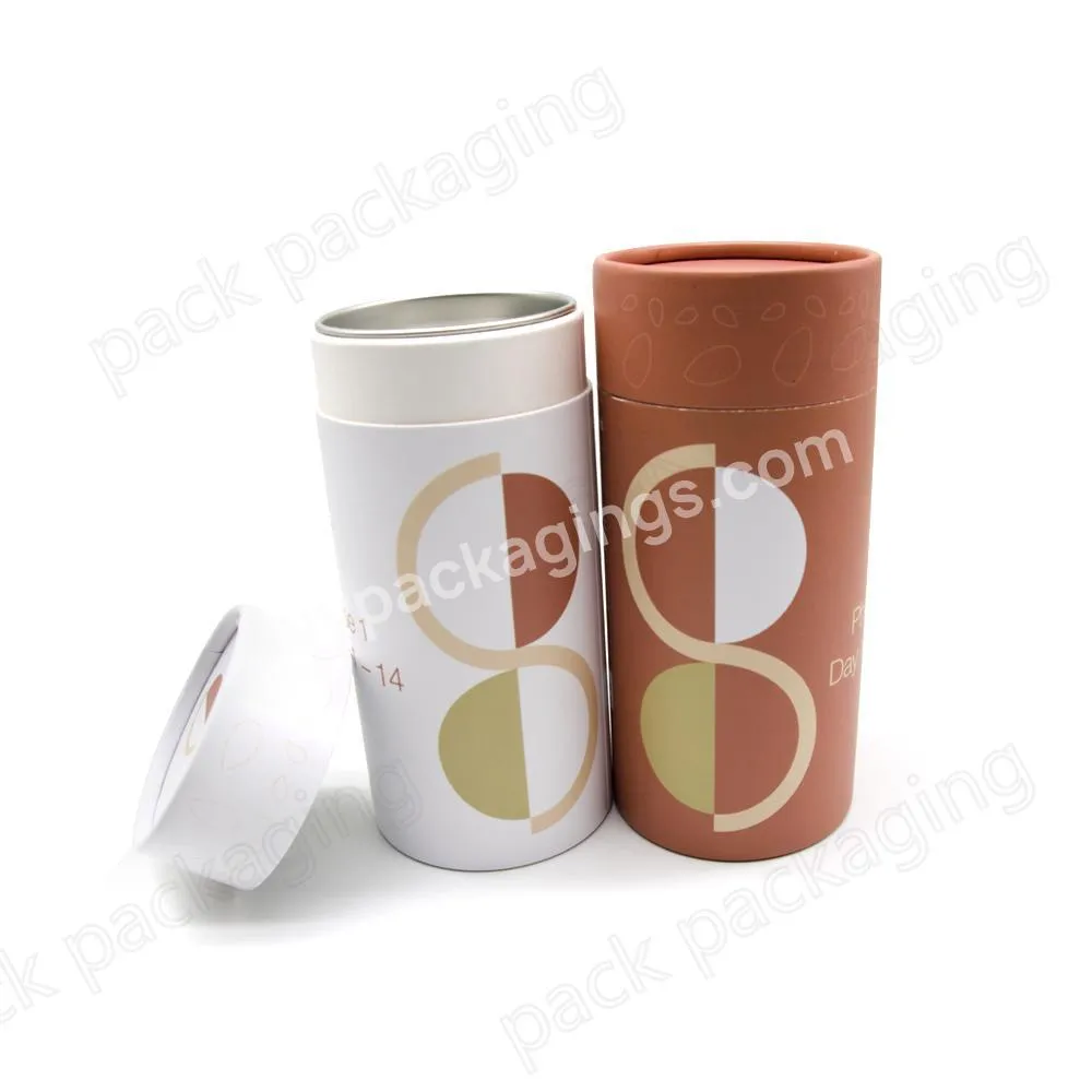 Customized Nutrition Canister Paper Tube Food Grade Cardboard Cylinder Container Superfood Protein Powder Round Box Packaging