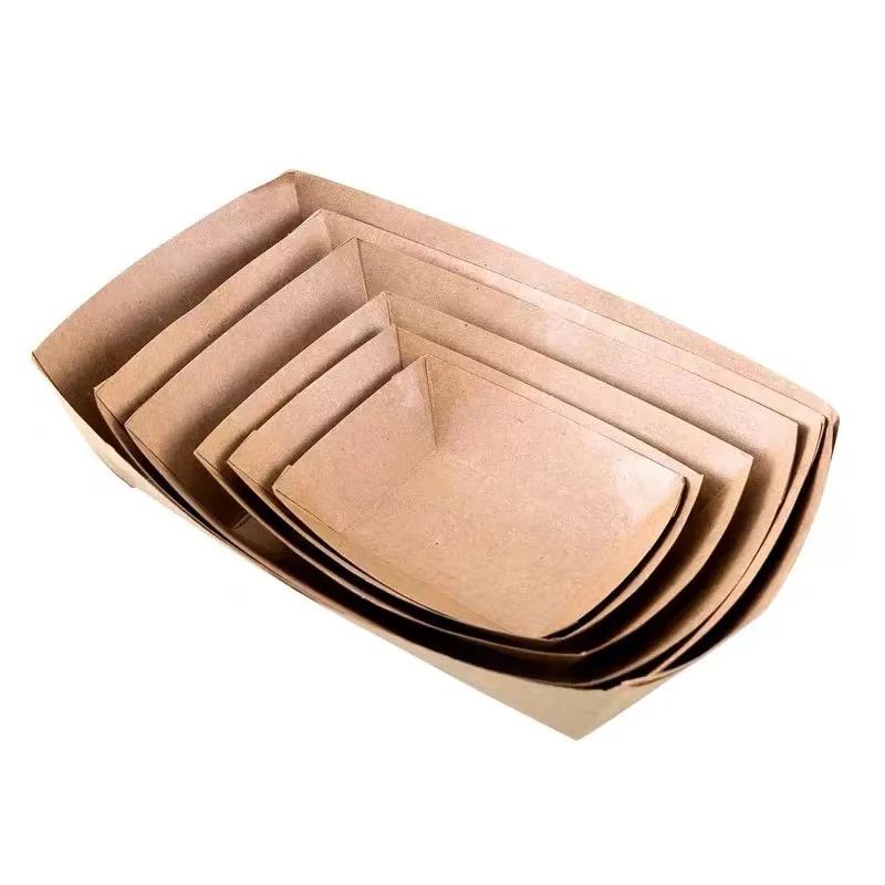 Customized Packaging Fast Food Take Away Eco Kraft Paper Chicken Burger French Fries Bag Disposable Open Snack Boat Box