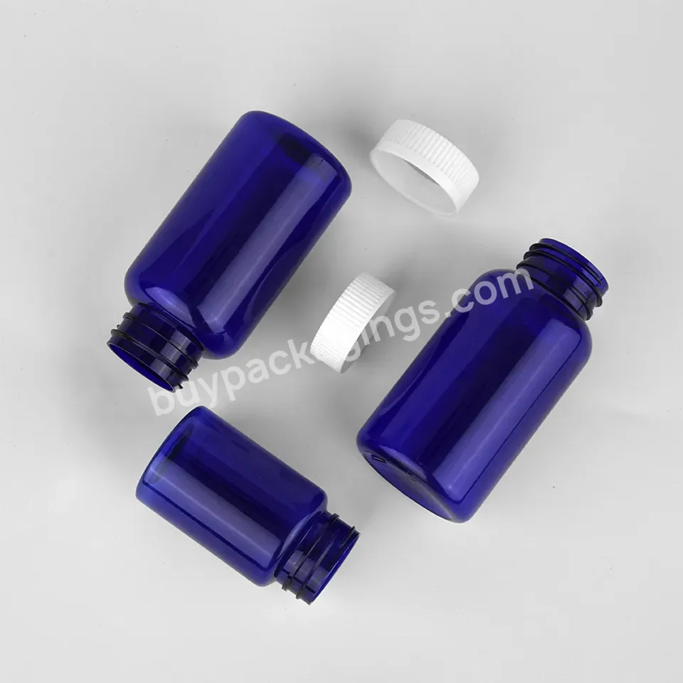 Customized Pet 90ml 200 Blue Pill Medical Packaging Child-resistant Screw Cap Capsule Pill Packer Bottle