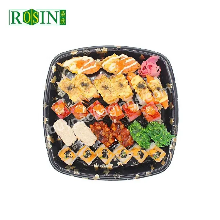 Customized Plastic Round Disposable Japanese Food Grade Sushi Packing Take Out Container Tray With Lid