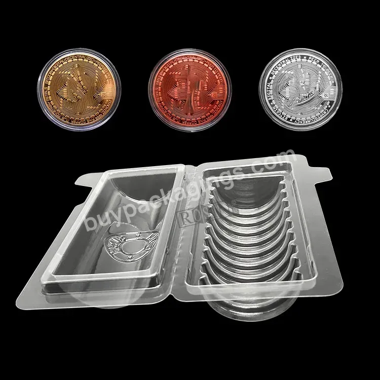 Customized Plastic Transparent Clam Shell Round Coin Tray Storage Blister Packaging Box