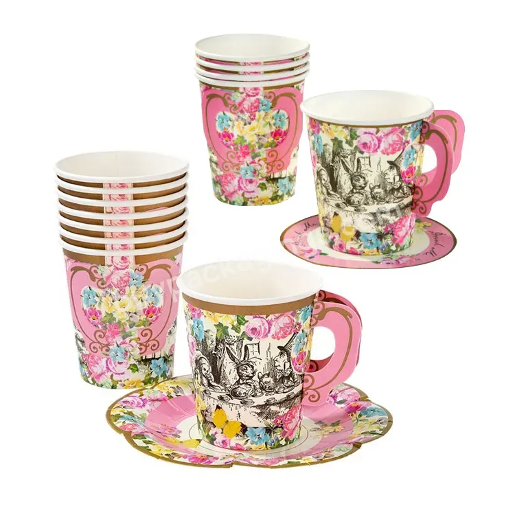 Customized Price Print White 55 Ml 80ml Biodegradable Teacup 6.5oz Hot Tea Coffee Pla Coated Paper Cups With Lid Handles For Tea - Buy Tea Paper Cups,Paper Cups For Tea,Paper Teacups With Handles Alice In Wonderland.