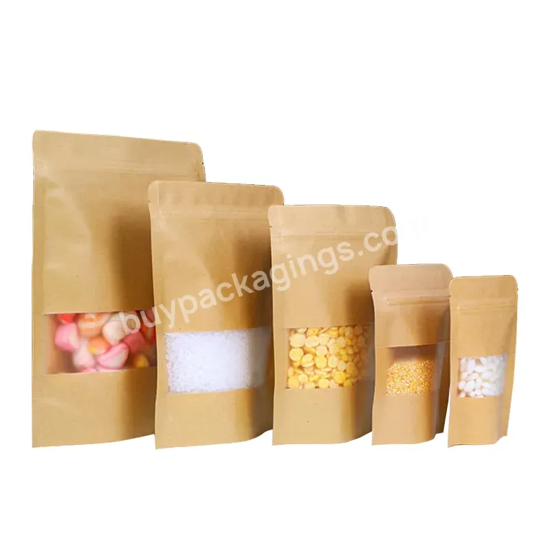 Customized Printed Food Grade Packaging Wholesale Plain Cheap Craft Pouch Zipper Brown Kraft Paper Bags