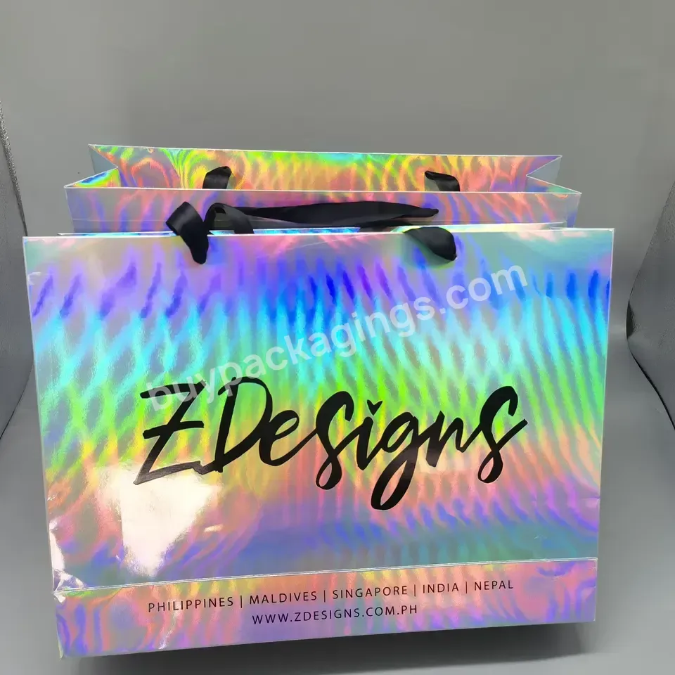 Customized Printed Holographic Gift Packaging Paper Bags Recyclable Shopping Gift Bag With Your Own Logo For Shoe Packaging