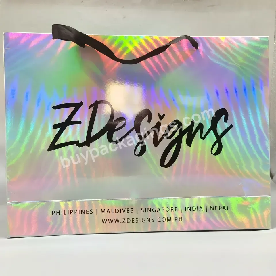 Customized Printed Holographic Gift Packaging Paper Bags Recyclable Shopping Gift Bag With Your Own Logo For Shoe Packaging