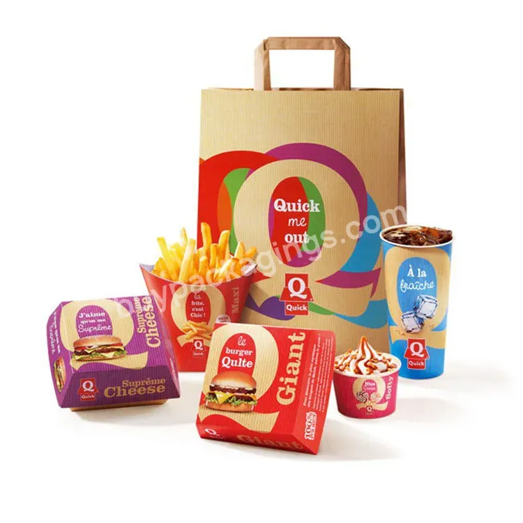 Customized Printed Logo Cheap Recycled Fast Food Lunch Packing Brown Kraft Take Away Paper Bag With Handle For Food Packaging