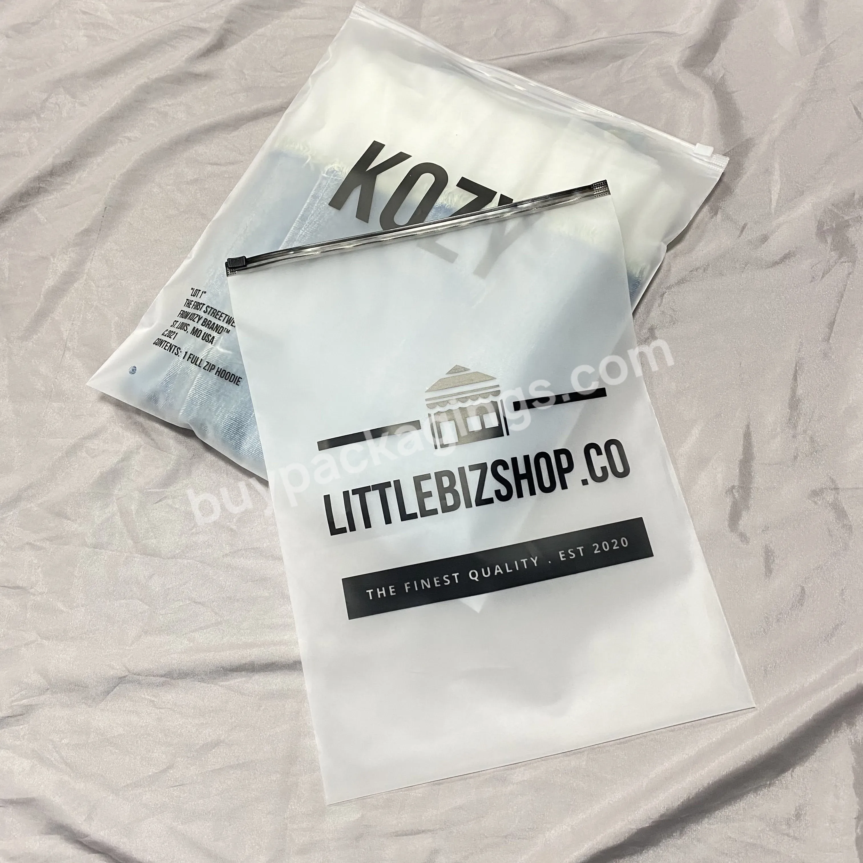 Customized Printed Logo Clear Frosted Bag With Slider Zipper T Shirt Packaging Zip Bags For Clothing