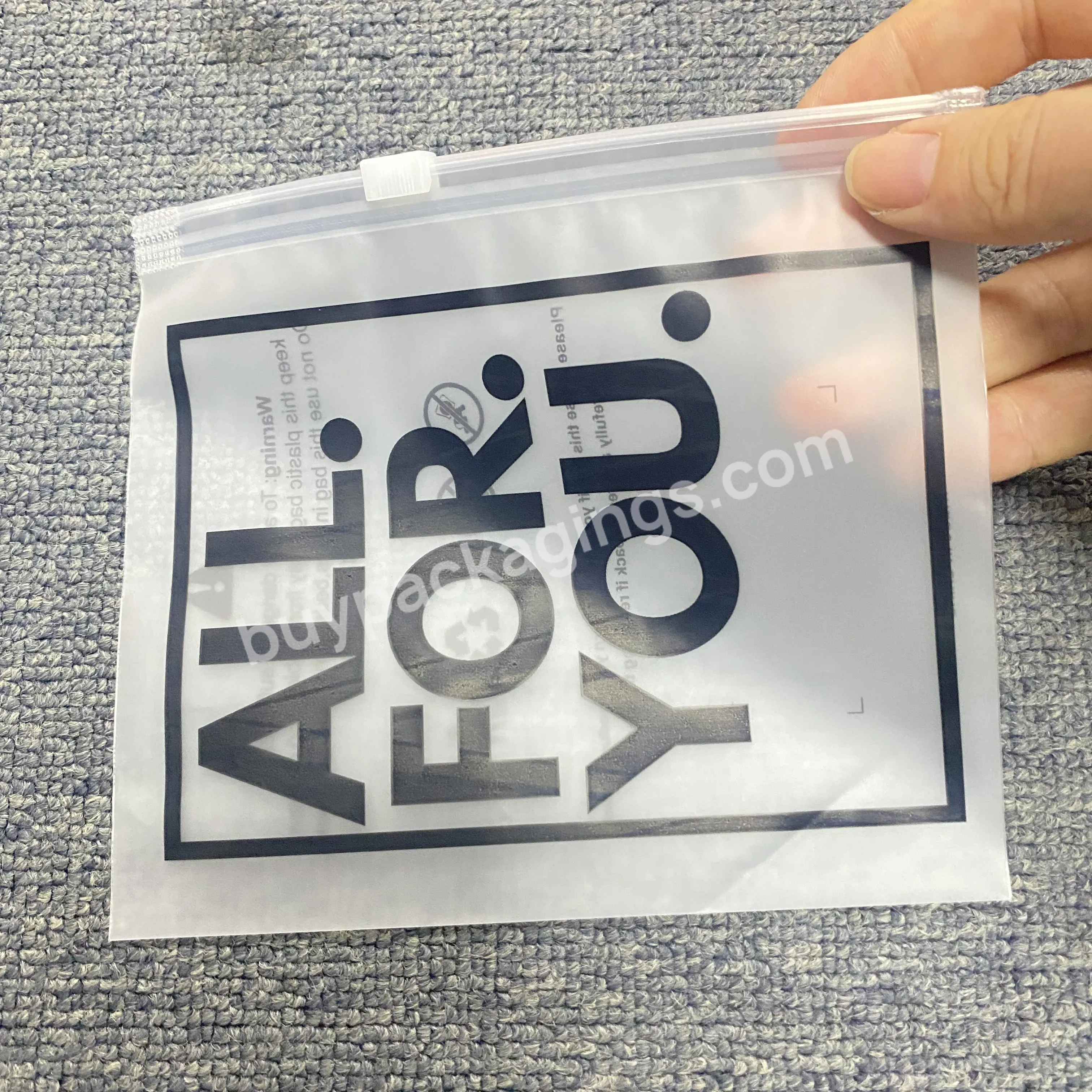 Customized Printed Logo Clear Frosted Zipper Plastic Transparent Zip Lock Packaging Bag For Cloth