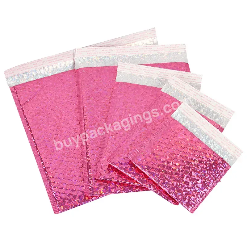 Customized Printed Logo Rose Gold Pink Foil Metallic Biodegradable Paper Poly Padded Envelopes Black Bubble Mailer