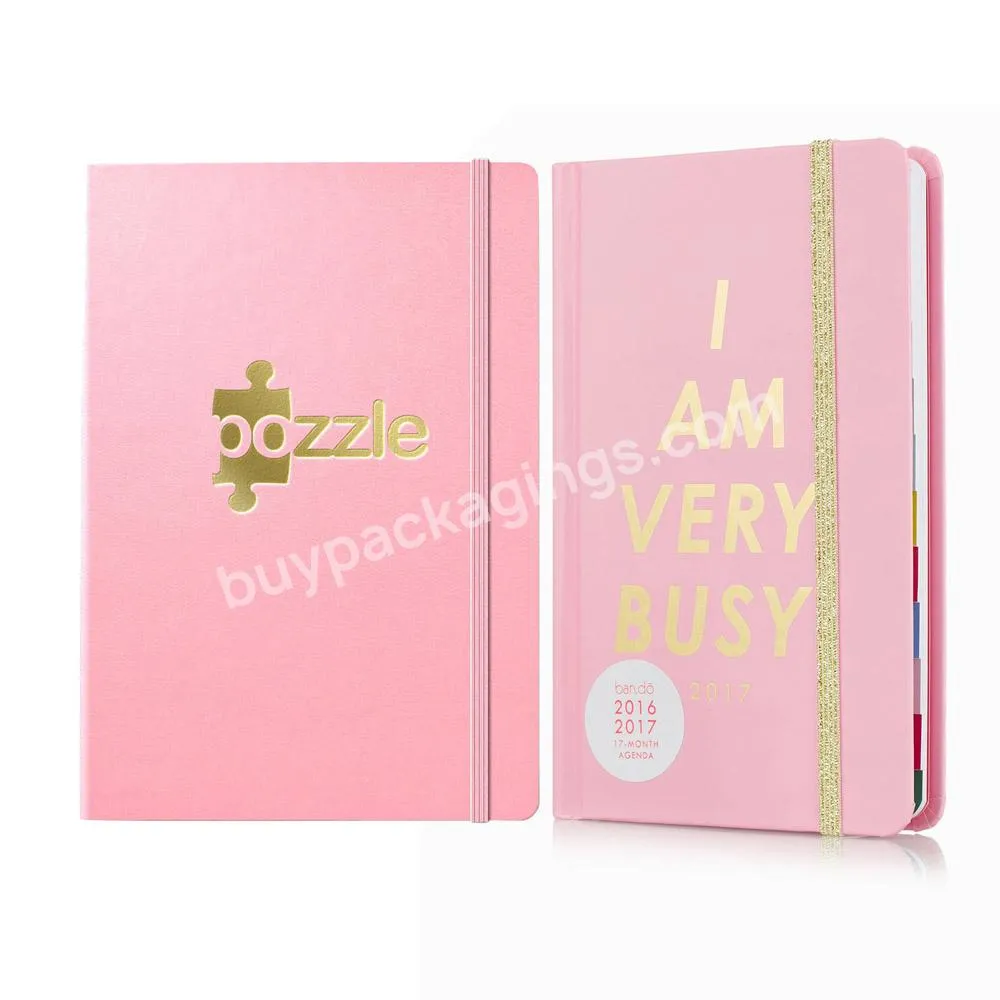 Customized Printed Luxury Paper Promotional Hard Cover A5 Diary Pink Note Book With Logos