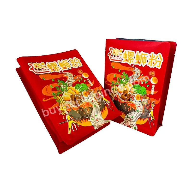 Customized Printing Aluminum Foil Stand Up Eight Sides Sealing Bag Food Flat Bottom Pasta Noodle Packaging Bag