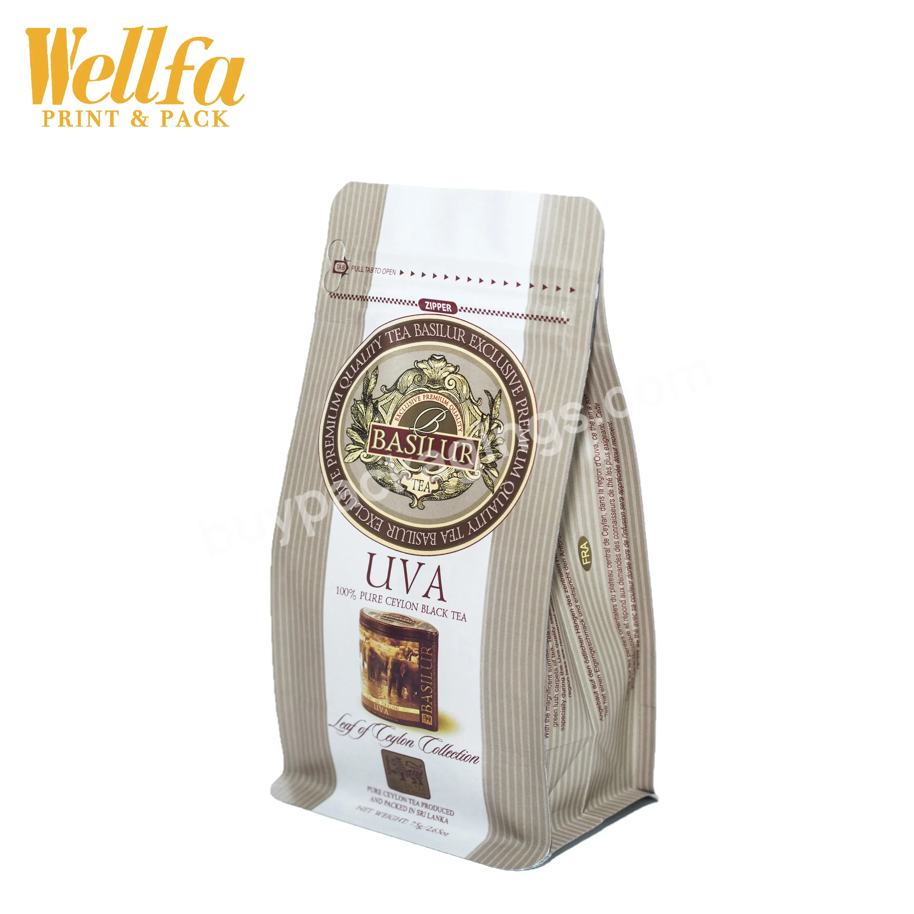 Customized Printing Foil Lined Paper Bag Coffee And Tea Packaging Bag With Zipper And Tear Notch