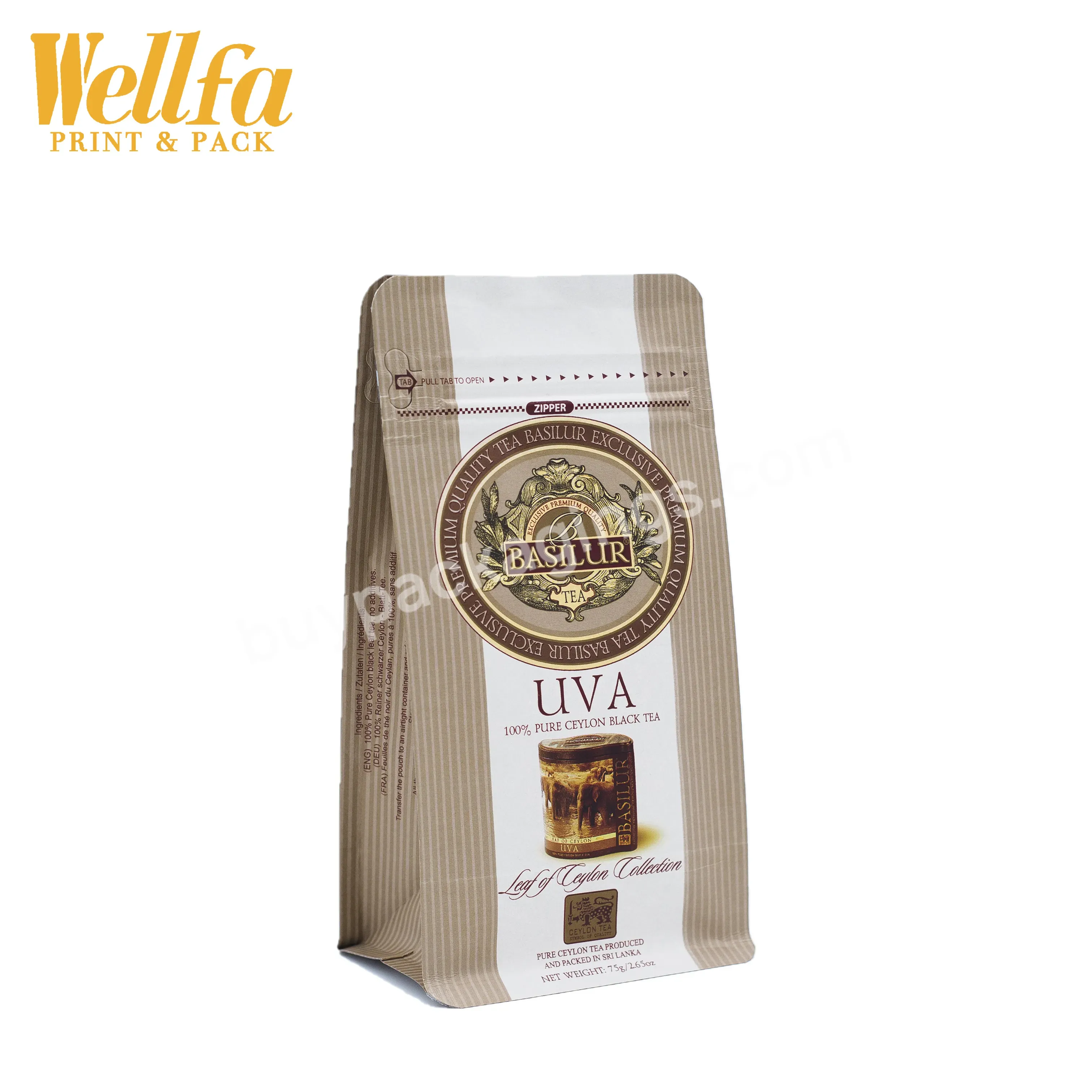 Customized Printing Foil Lined Paper Bag Coffee And Tea Packaging Bag With Zipper And Tear Notch