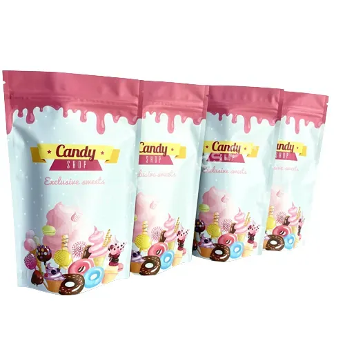 Customized Printing Heat Seal Foil Ziplock Packaging Paper Food Gummy Sweet Candy Stand Up Pouches Mylar Bags