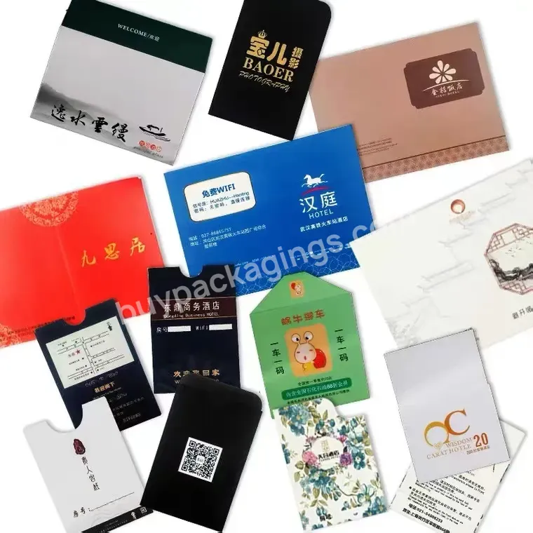 Customized Printing Hotel Art Paper Bank Home Key Card Sleeve Cardboard Card Receipt Packaging Envelopes Business Card Envelope