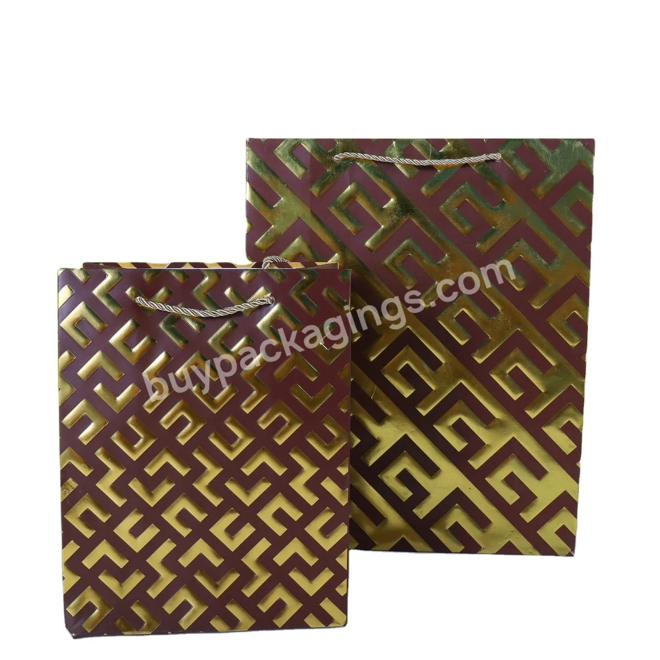 Customized Printing Luxury Embossed Logo Packaging Gift Cardboard Paper Bags Gold Blocking Concave-convex Technology Bag