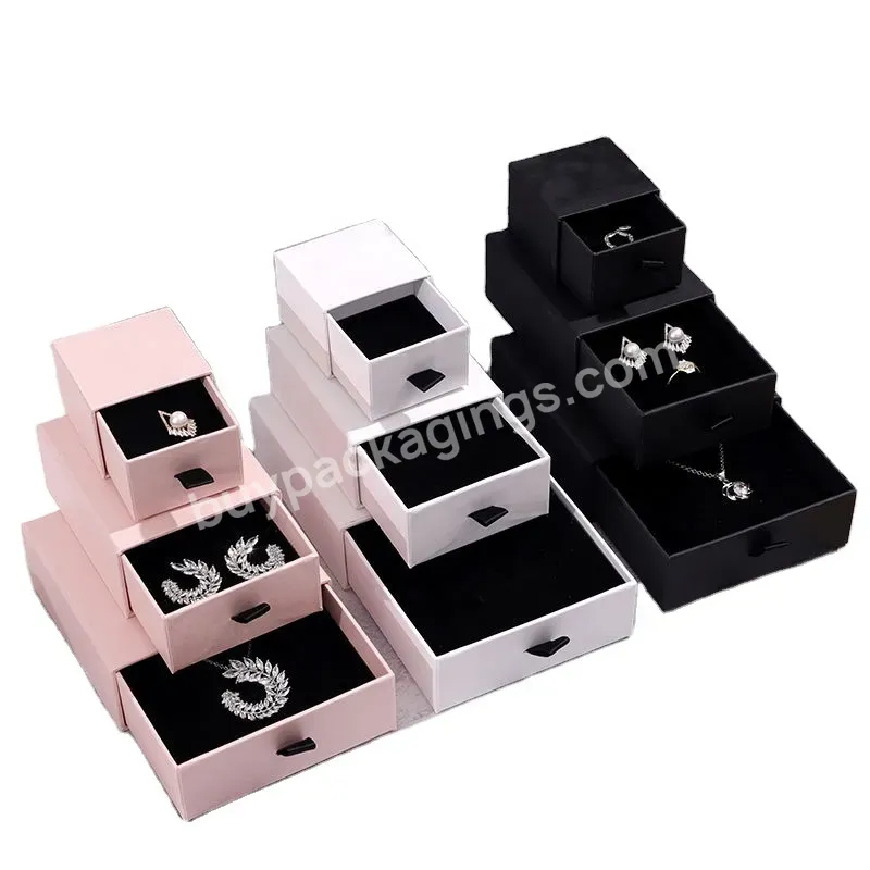 Customized Printing Necklace Ring Storage Luxury Black Pink White Jewelry Paper Drawer Packaging Box