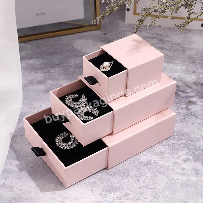 Customized Printing Necklace Ring Storage Luxury Black Pink White Jewelry Paper Drawer Packaging Box