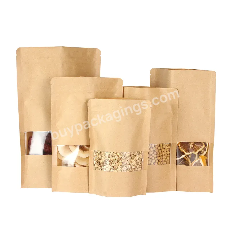 Customized Printing Sealed 100% Biodegradable Kraft Stand Up Paper Food Pouch