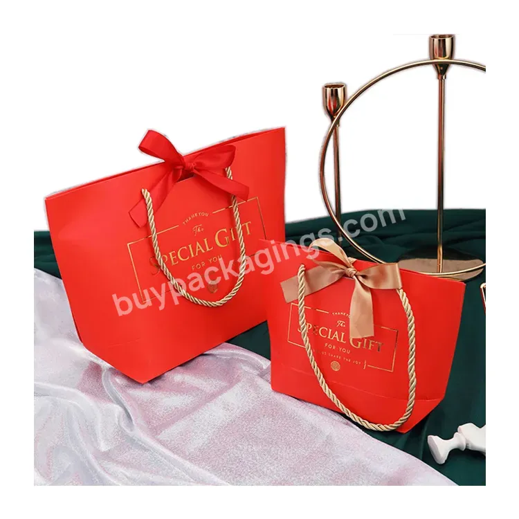 Customized Printing Small Red Retail Rope Handle Paperbag Chinese Lunar New Year Paper Gift Shopping Bag With Handles And Logo