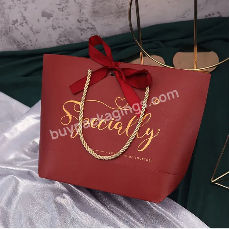 Customized Printing Small Red Retail Rope Handle Paperbag Chinese Lunar New Year Paper Gift Shopping Bag With Handles And Logo