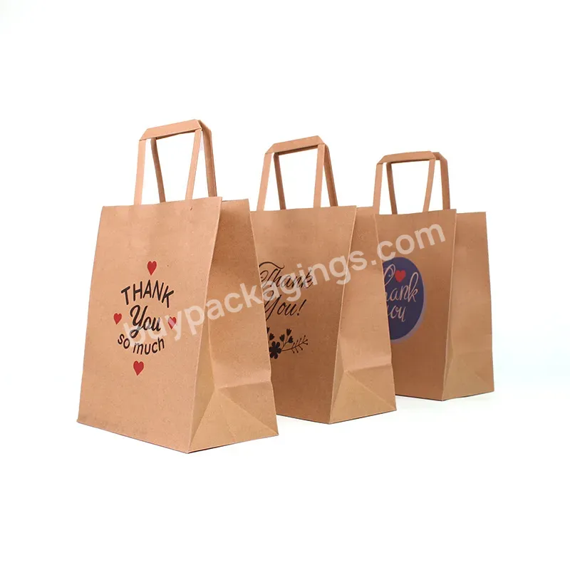 Customized Recyclable Bolsas De Papel Portable Packaging Bags Sac En Papier Biodegradable Takeaway Shopping Brown Paper Bags