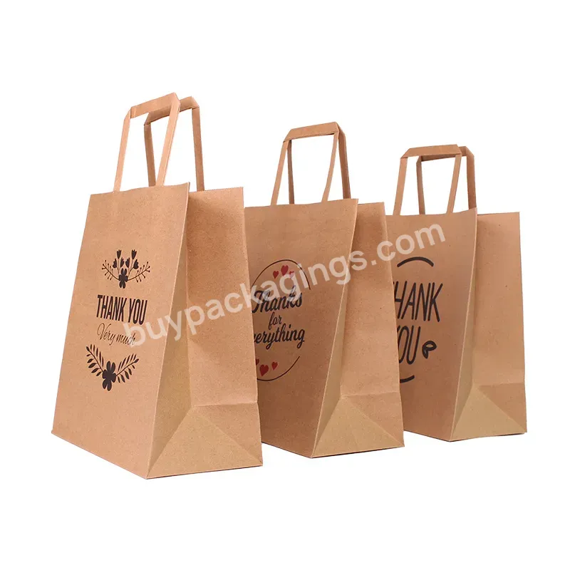 Customized Recyclable Bolsas De Papel Portable Packaging Bags Sac En Papier Biodegradable Takeaway Shopping Brown Paper Bags