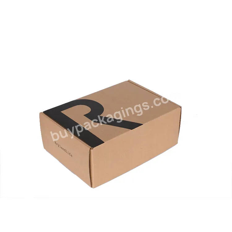 Customized Recycled Kraft Paper Black Logo Printing Corrugated Cardboard Carton Shipping Mail Box