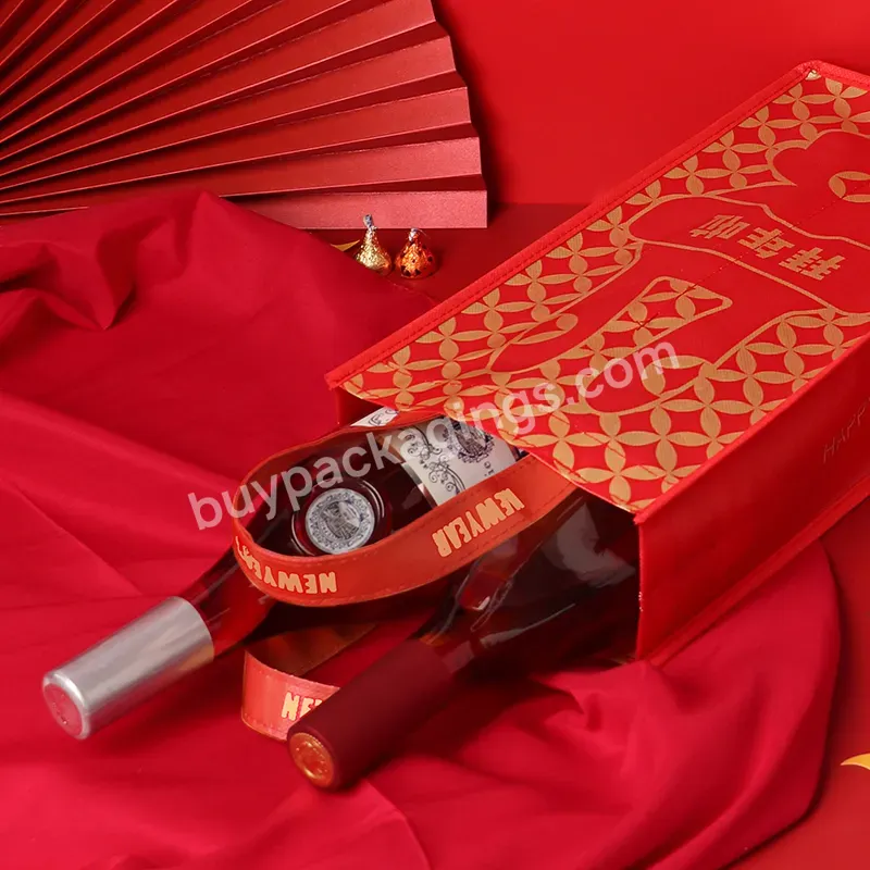 Customized Red Non Woven Single Bottle Wine Bag With Logo Printing Promotion Non Woven Fabric Eco-friendly Wiine Bag