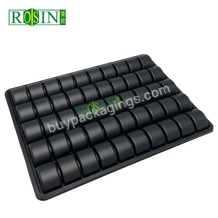 Customized Reusable Biodegradable 50 Cell Large Plastic Blister Macaron Black Tray With White Lid Packaging