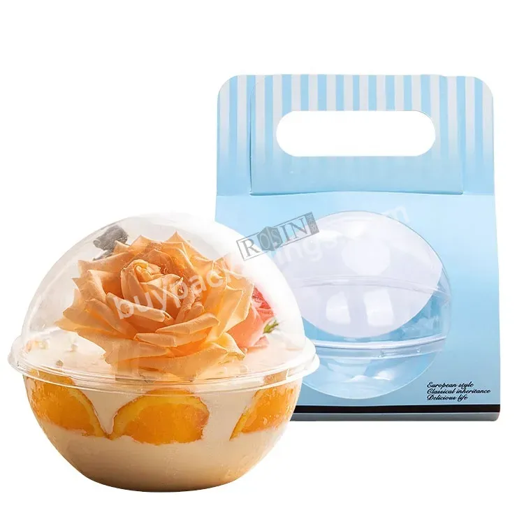 Customized Round Cake Clam Shell Paper Box With Handle Plastic Mousse Cupcake Box For Christmas Ball Dessert